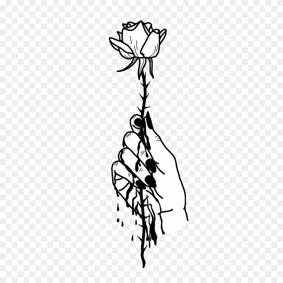 Tumblr Arm Arms Rose Roses Flower Flowers Blackandwhite, Silhouette, Plant Free Png Download