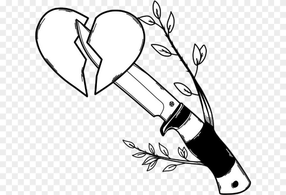 Tumblr Blackandwhite Heart Knife Leaves Freetoedit Drawing Knife, Stencil, Weapon, Art Png Image