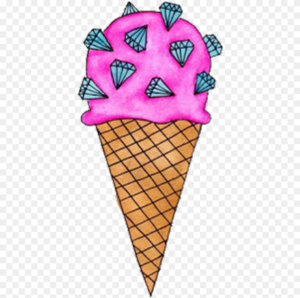 Tumblr Cool Cute Pink Rosa Cono Cream Diamond Ice Cream, Dessert, Food, Ice Cream, Person Png
