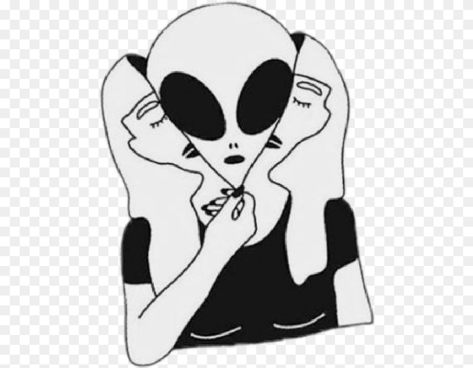 Tumblr Freetoedit Girl Tumblrgirl Alien Space Yourself Alien, Stencil, Person, Face, Head Png