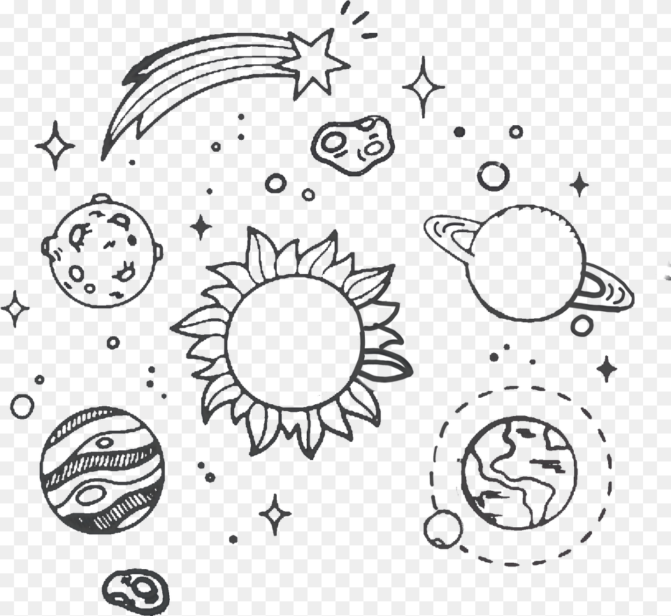 Tumblr Galaxy Space Sun Saturn Rings Planet Comet Stars Moon Doodle, Art, Pattern, Graphics, Floral Design Free Transparent Png