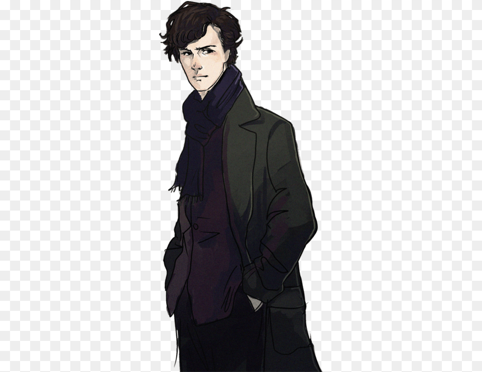 Tumblr M3yf07w1is1r6mupto1 500 Sherlock Drawing Full Body, Clothing, Coat, Adult, Person Free Png