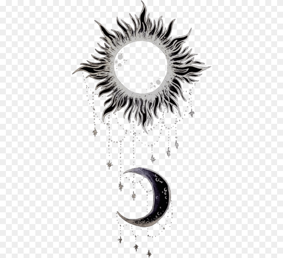 Tumblr Moon Sun Blackandwhite Blackampwhite Sun And Moon Black And White, Nature, Night, Outdoors, Astronomy Free Png Download