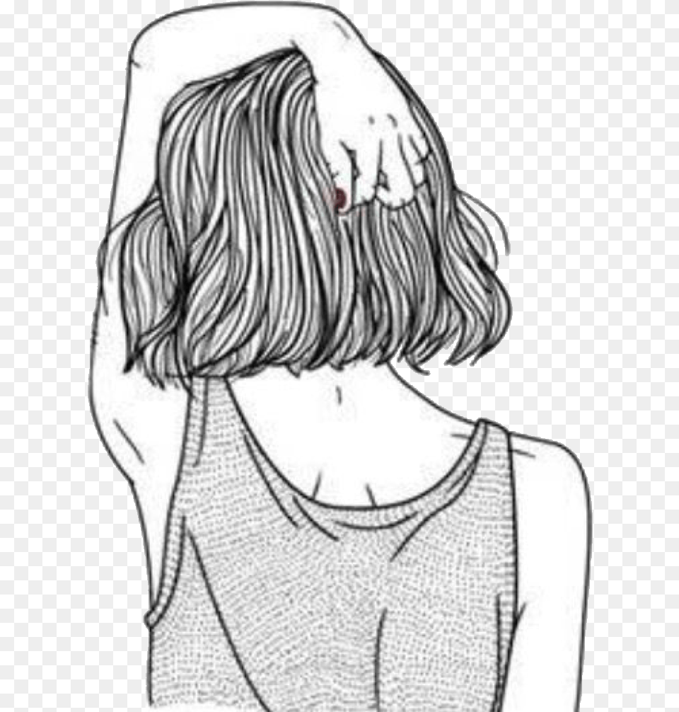 Tumblr Sticker Blcknwhite Blackandwhite Girl Chica Girl Drawing, Adult, Person, Neck, Head Free Png Download