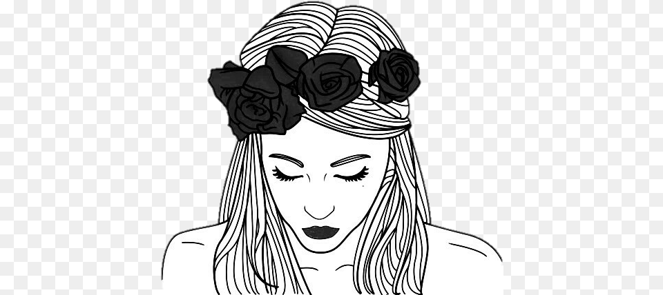 Tumblr Tumblrgirl Outlines Chicas Girls Girl Outline Flower Crown, Art, Drawing, Adult, Person Free Transparent Png