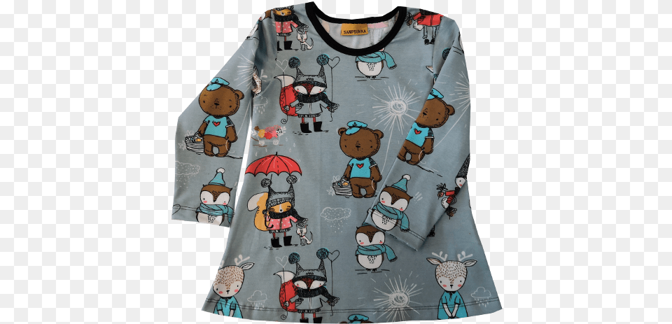 Tunic Forest Animals Grey Jersey Biojersey Stoff Stenzo Winter Tiere Mint Bunt, Clothing, Long Sleeve, Sleeve, Baby Free Png