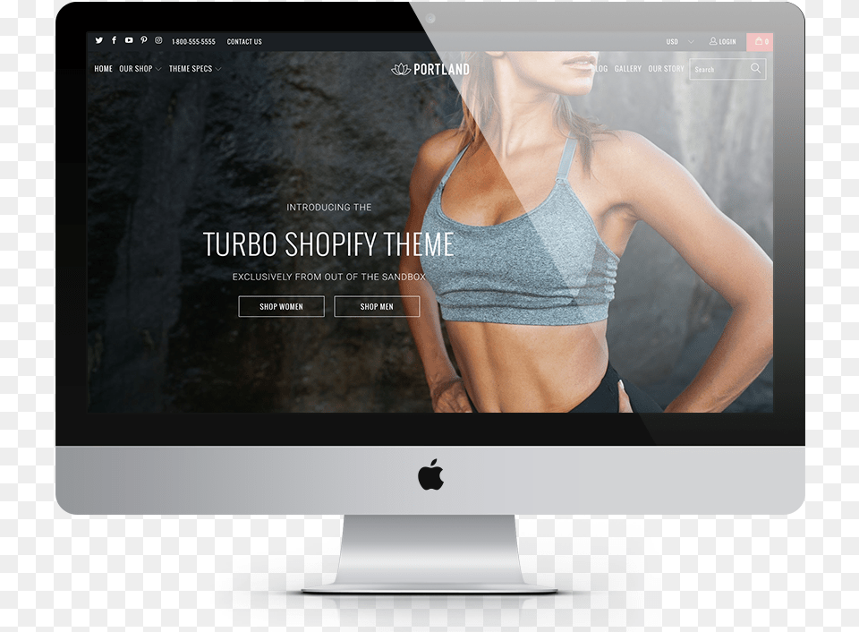 Turbo Portland Shopify Theme, Adult, Swimwear, Screen, Person Free Transparent Png