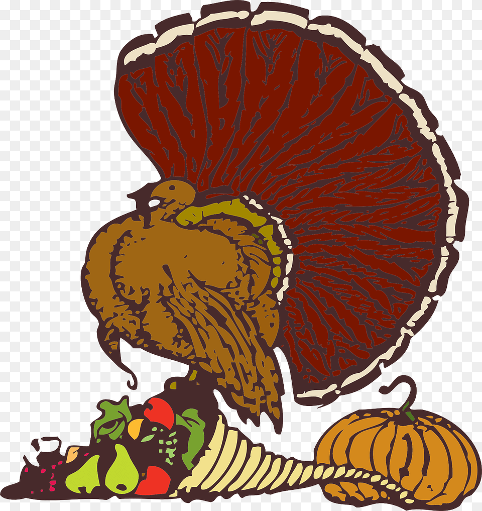 Turkey Cornucopia Thanksgiving Food Holiday Autumn Roasted Turkey Artwork, Animal, Bird Png Image