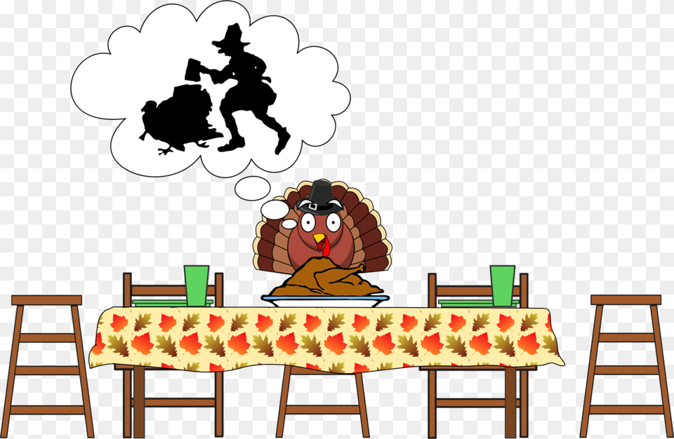 Turkey Scared Turkeyhappy Thanksgiving Clipart Thanksgiving Dinner Table, Dining Table, Furniture, Baby, Person Free Png Download