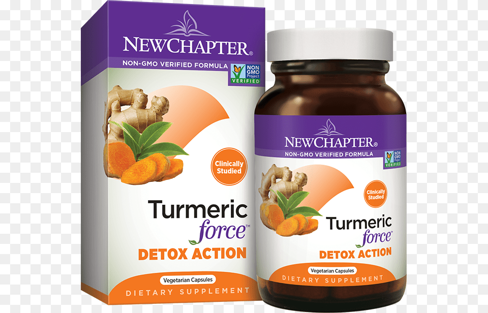 Turmeric Force Detox Action Bottle And Packaging New Chapter Garlic Force 30 Vegetarian Capsules, Herbal, Herbs, Plant, Food Free Png
