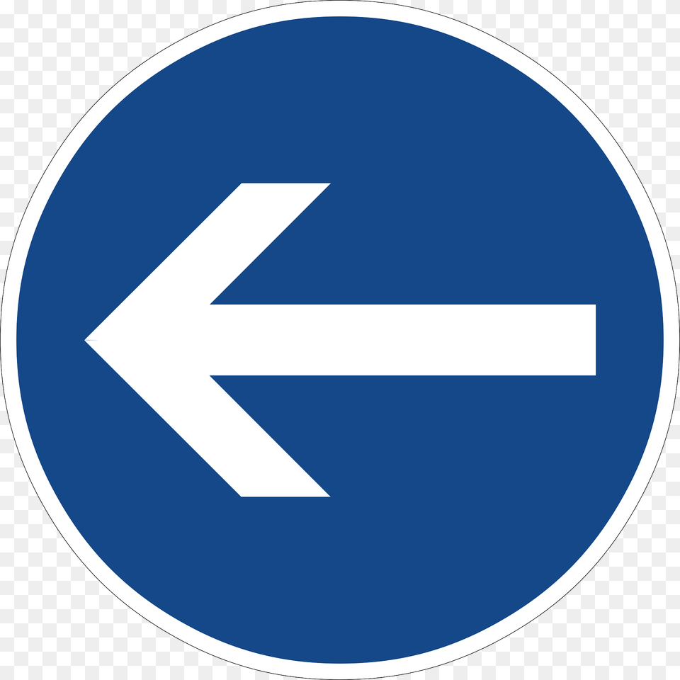 Turn Left Here In Front Of The Sign Clipart, Symbol, Road Sign, Disk Png Image
