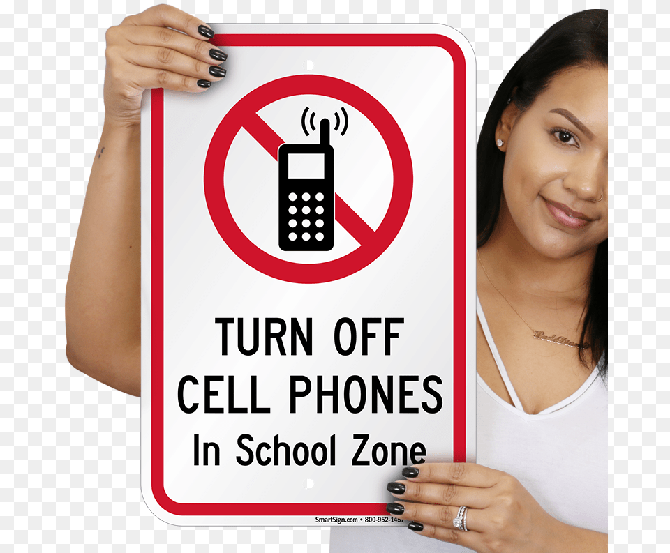 Turn Off Cell Phones In School Zone Sign No Cell Phone Cell Phone In School, Adult, Person, Woman, Female Free Png