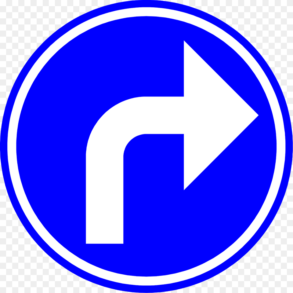 Turn Right Ahead Only Sign In Belgium Clipart, Symbol, Disk Png