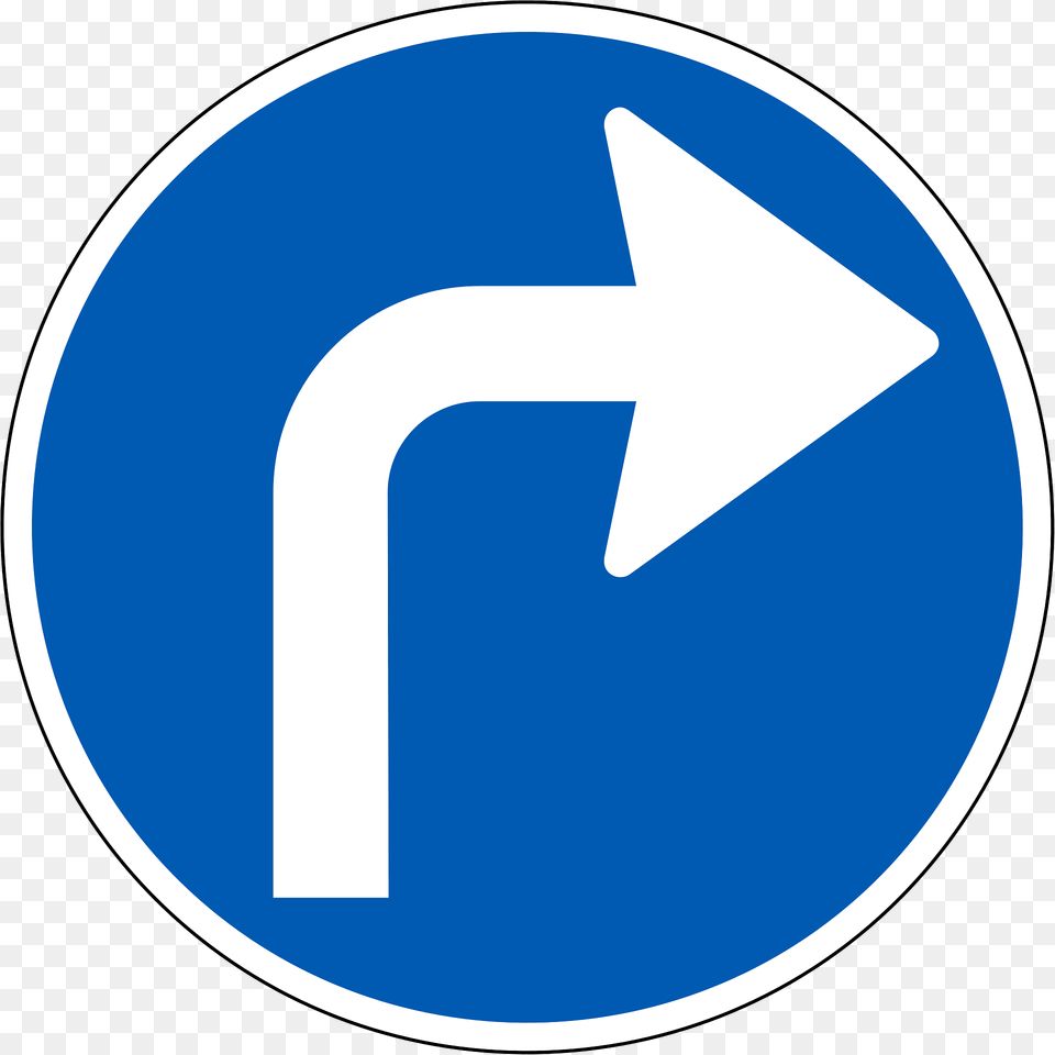 Turn Right Ahead Only Sign In Denmark Clipart, Symbol, Disk, Road Sign Free Png Download