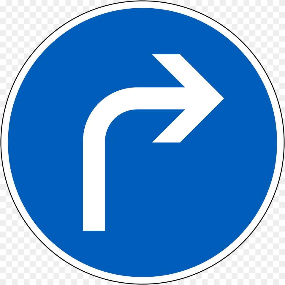 Turn Right Ahead Only Sign In Finland Clipart, Symbol, Road Sign, Disk Png Image
