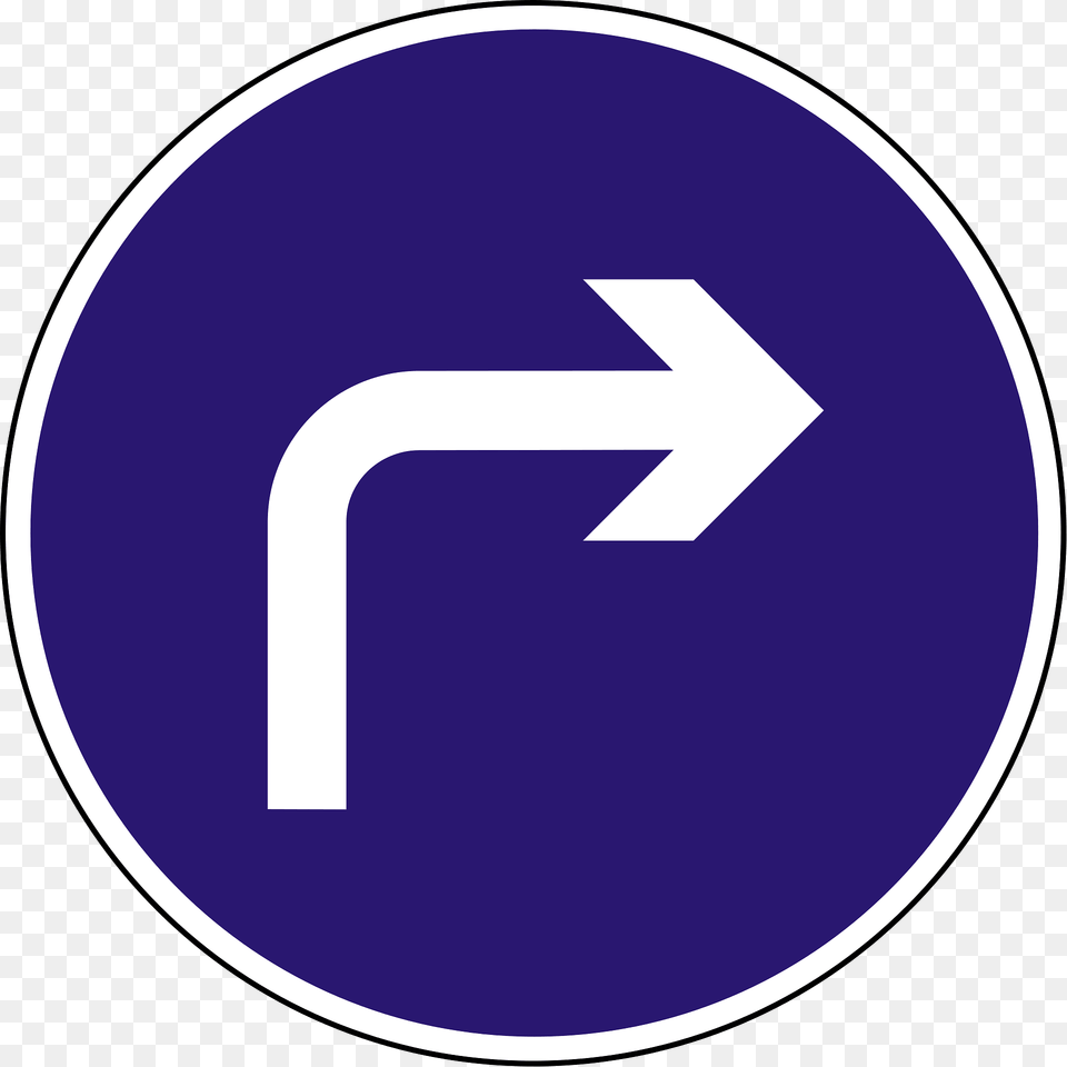 Turn Right Ahead Only Sign In Hungary Clipart, Symbol, Road Sign, Disk Free Png