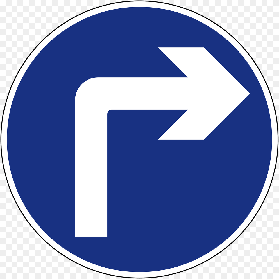 Turn Right Ahead Only Sign In Ireland Clipart, Symbol, Disk, Road Sign Free Png