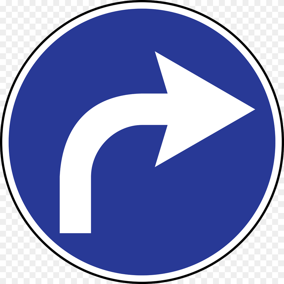 Turn Right Ahead Only Sign In Latvia Clipart, Symbol, Disk Png Image
