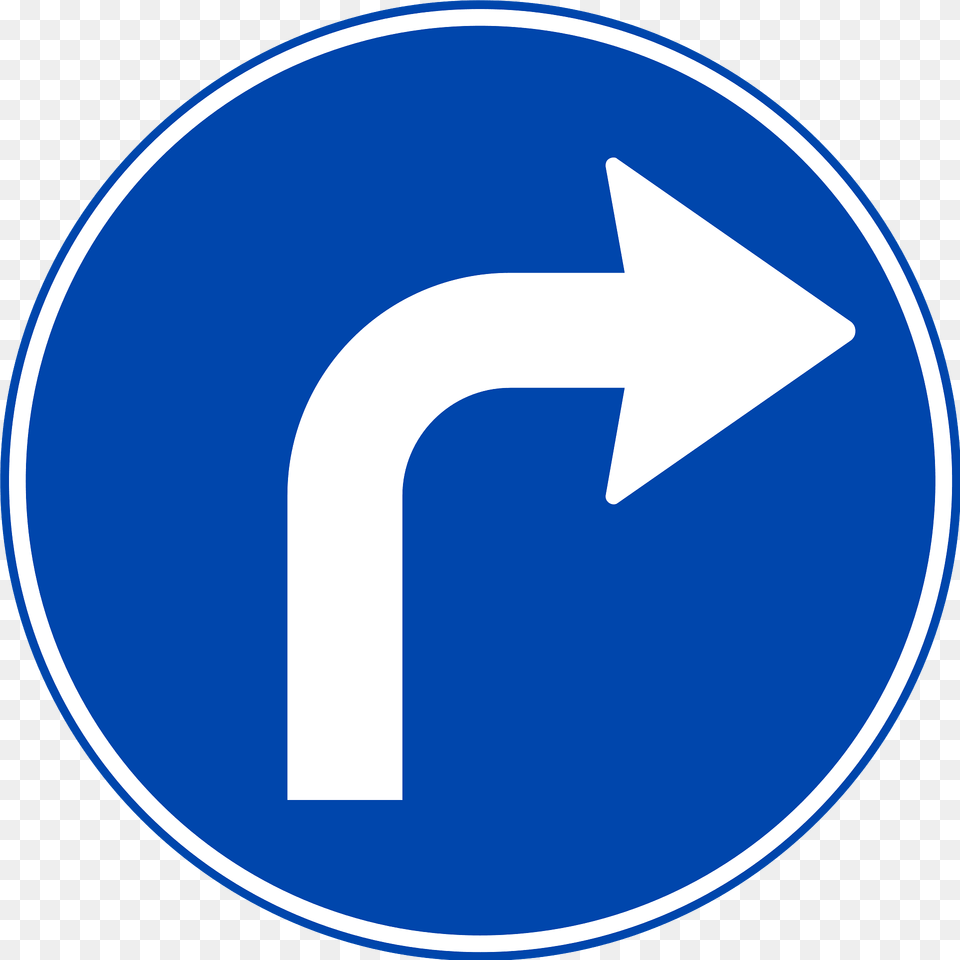 Turn Right Ahead Only Sign In Norway Clipart, Symbol, Disk, Road Sign Free Transparent Png