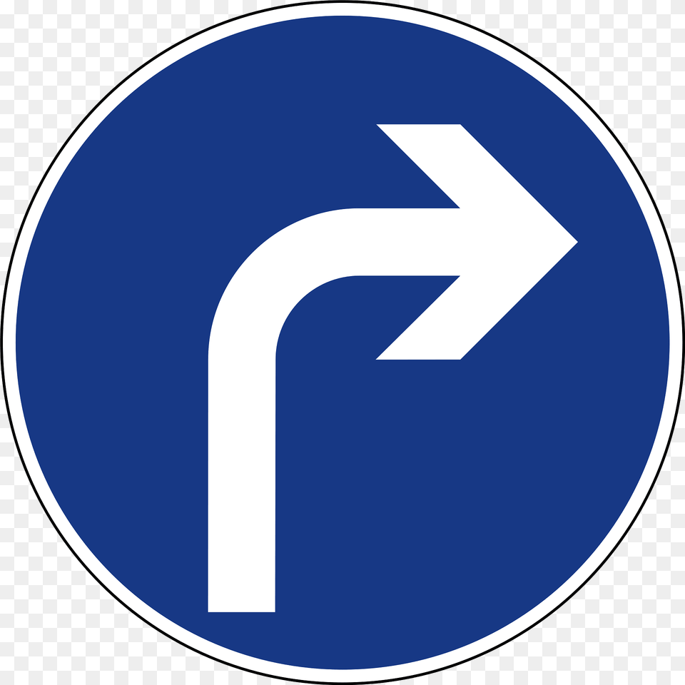 Turn Right Ahead Only Sign In Slovenia Clipart, Symbol, Disk, Road Sign Free Png