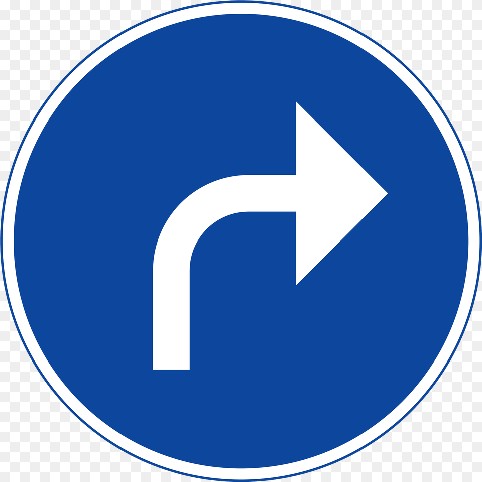 Turn Right Ahead Only Sign In Sweden Clipart, Symbol, Disk, Road Sign Png