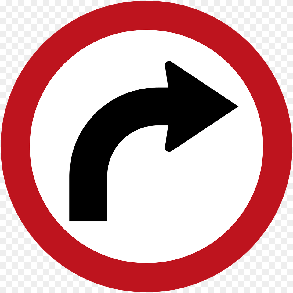 Turn Right Ahead Sign In Colombia Clipart, Symbol, Road Sign, Disk Png Image