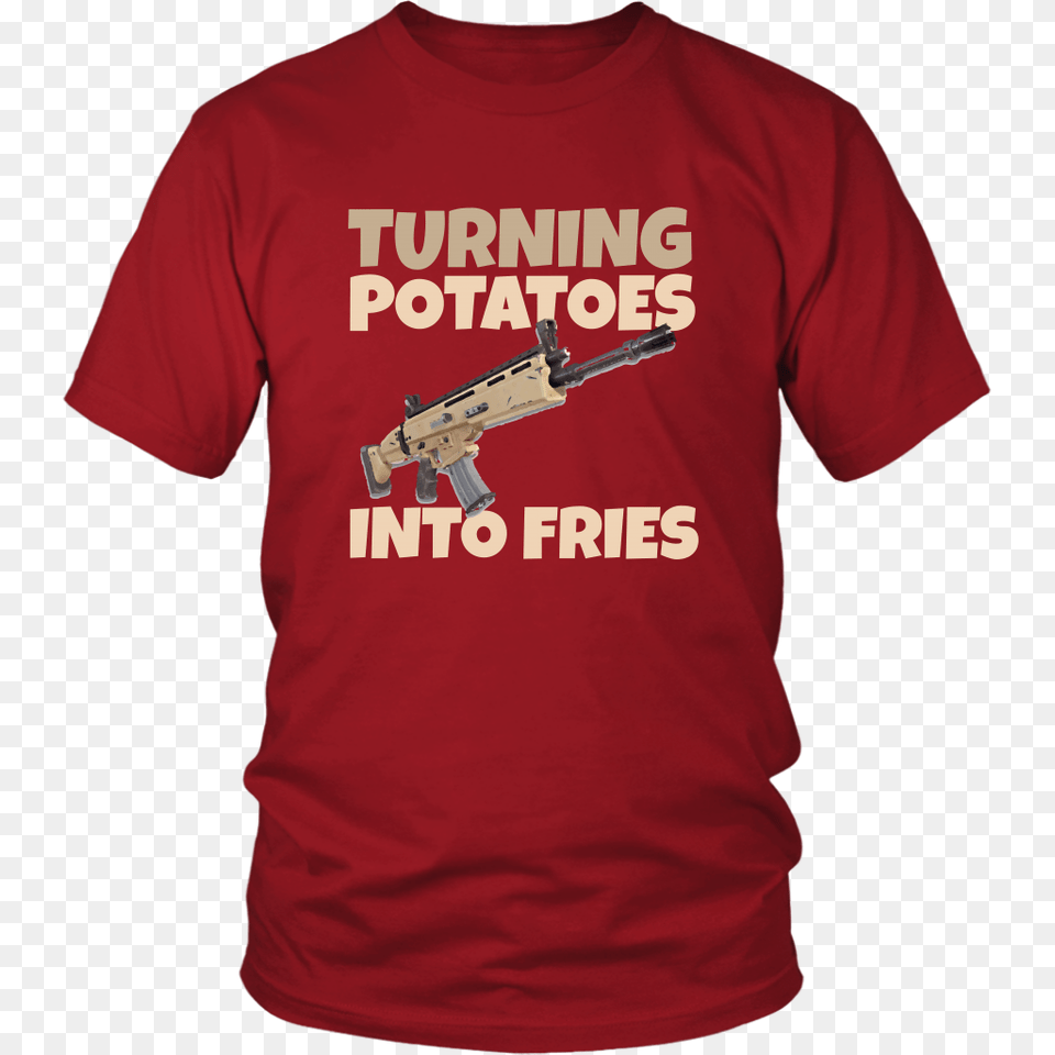 Turning Potatoes Into Fries Fortnite Battle Royale Gamer Tshirts, Clothing, T-shirt, Shirt, Gun Free Png Download
