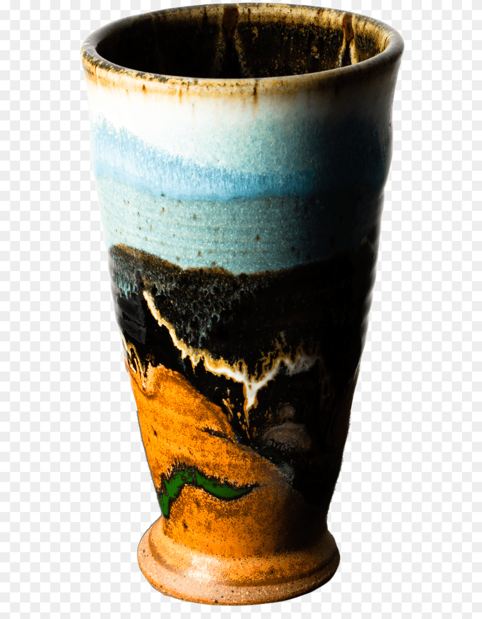 Turquoise Brown Handmade Pottery Beer Stein Front View Pint Glass, Jar, Cup, Cookware, Pot Png