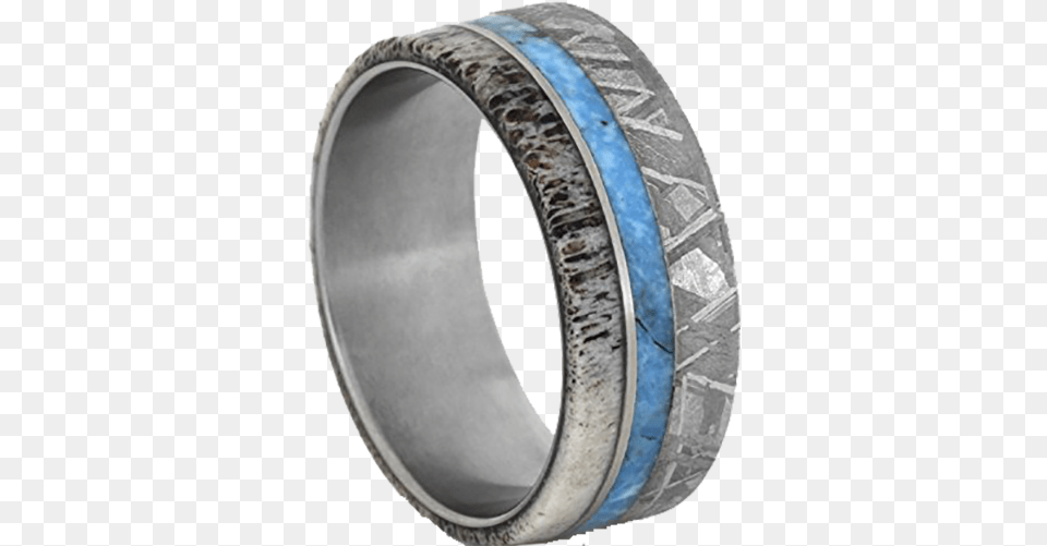 Turquoise Ring With Gibeon Meteorite And Deer Antler Tungsten Mens Rings Meteorite, Accessories, Jewelry, Silver, Disk Free Png Download