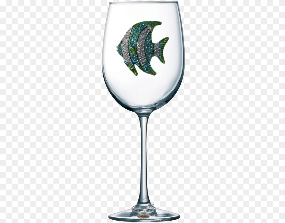 Turquoise Tropical Fish Jeweled Stemmed Wine Glass Etching Wine Glass Mom, Alcohol, Beverage, Goblet, Liquor Free Png