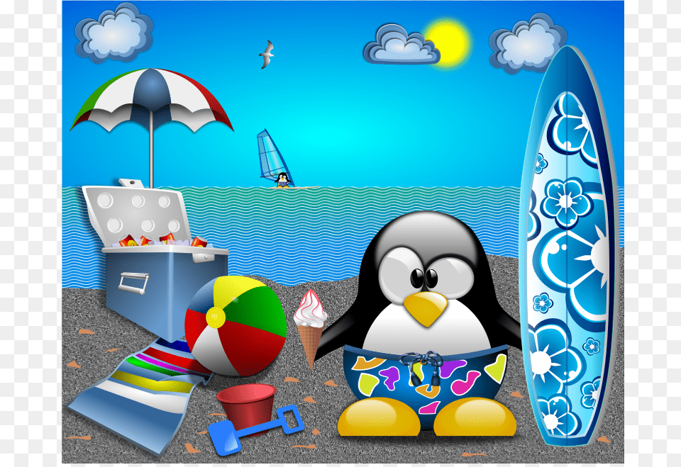 Tux At The Beach By, Water, Sea Waves, Sea, Outdoors Free Png Download