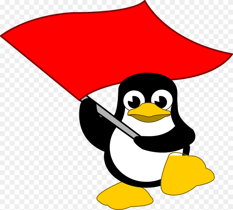 Tux Flag Linux Penguin Red Waving Linux Flag, People, Person, Device, Grass Png