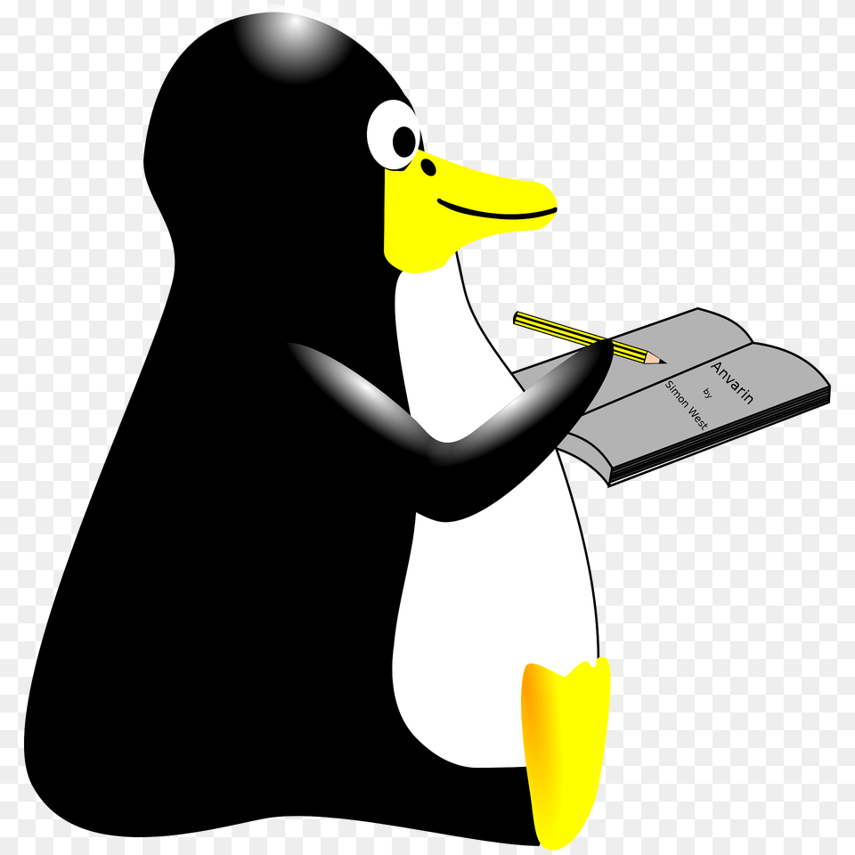 Tux Penguin Writing In A Notebook Clipart, Animal, Beak, Bird, Nature Png