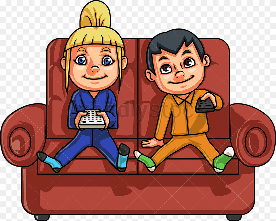 Tv Brother And Sister Watching Vector Cartoon Clipart Brother And Sister Animated, Couch, Furniture, Baby, Person Free Png Download