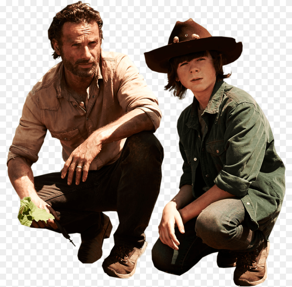 Twd File Walking Dead Carl Grimes And Rick, Sun Hat, Clothing, Hat, Person Png Image