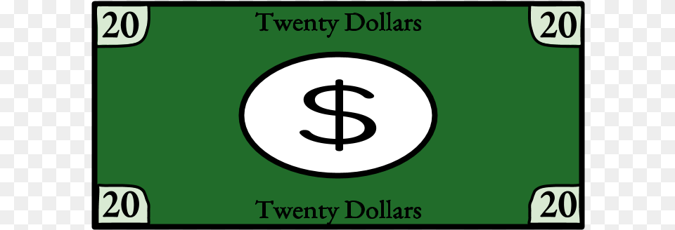 Twenty Dollar Bill 20 Sign, Symbol, Text, Number Free Png