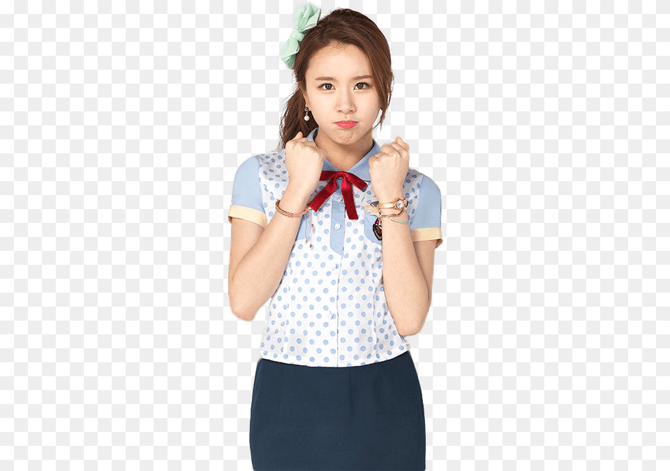 Twice Chaeyoung Clenched Fists Chaeyoung, Blouse, Hat, Clothing, Accessories Png Image