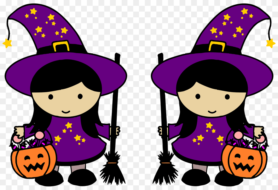 Twin Halloween Witches Clipart, Purple, Animal, Person, Mammal Free Png