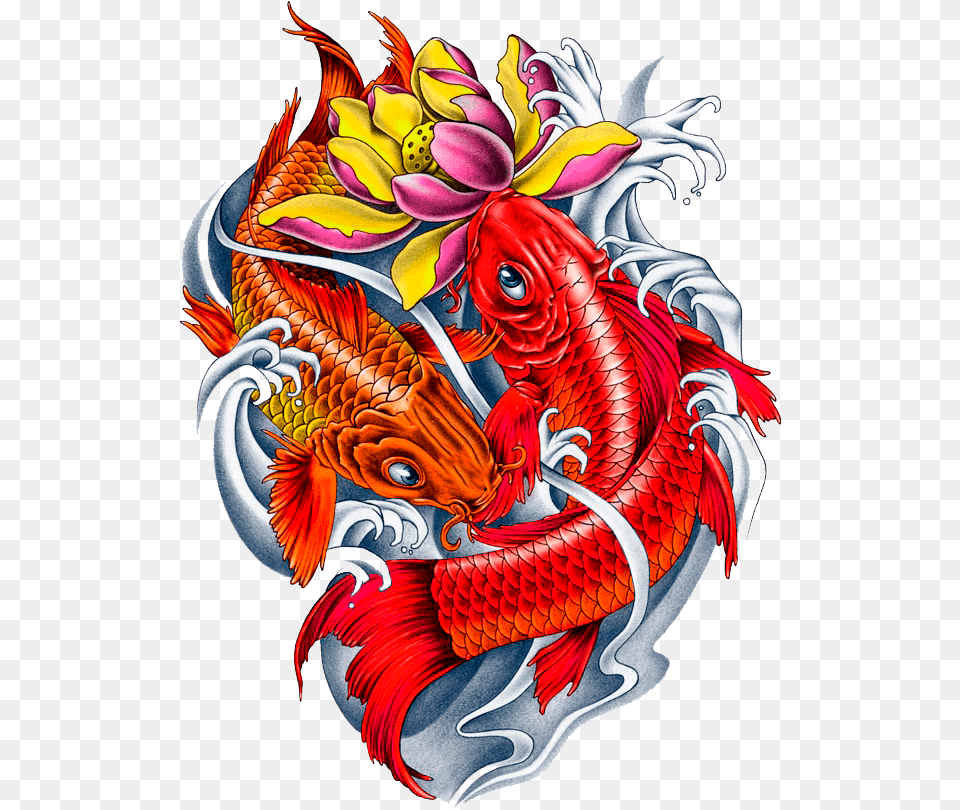 Twin Koi Fish Tattoo, Dragon, Baby, Person Free Png Download