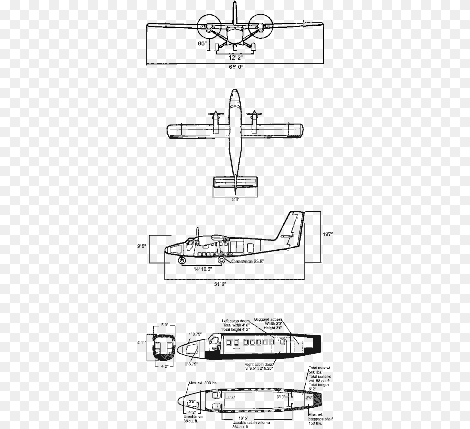 Twin Otter Schematics Dhc 6 Twin Otter Dimensions, Aircraft, Airplane, Transportation, Vehicle Png Image
