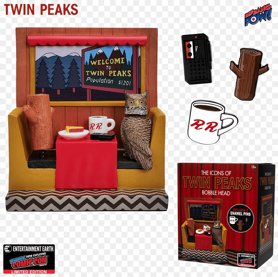 Twin Peaks Icons Bobble Head With Enamel Pin Set Furniture Style, Couch, Cup, Beverage, Coffee Png