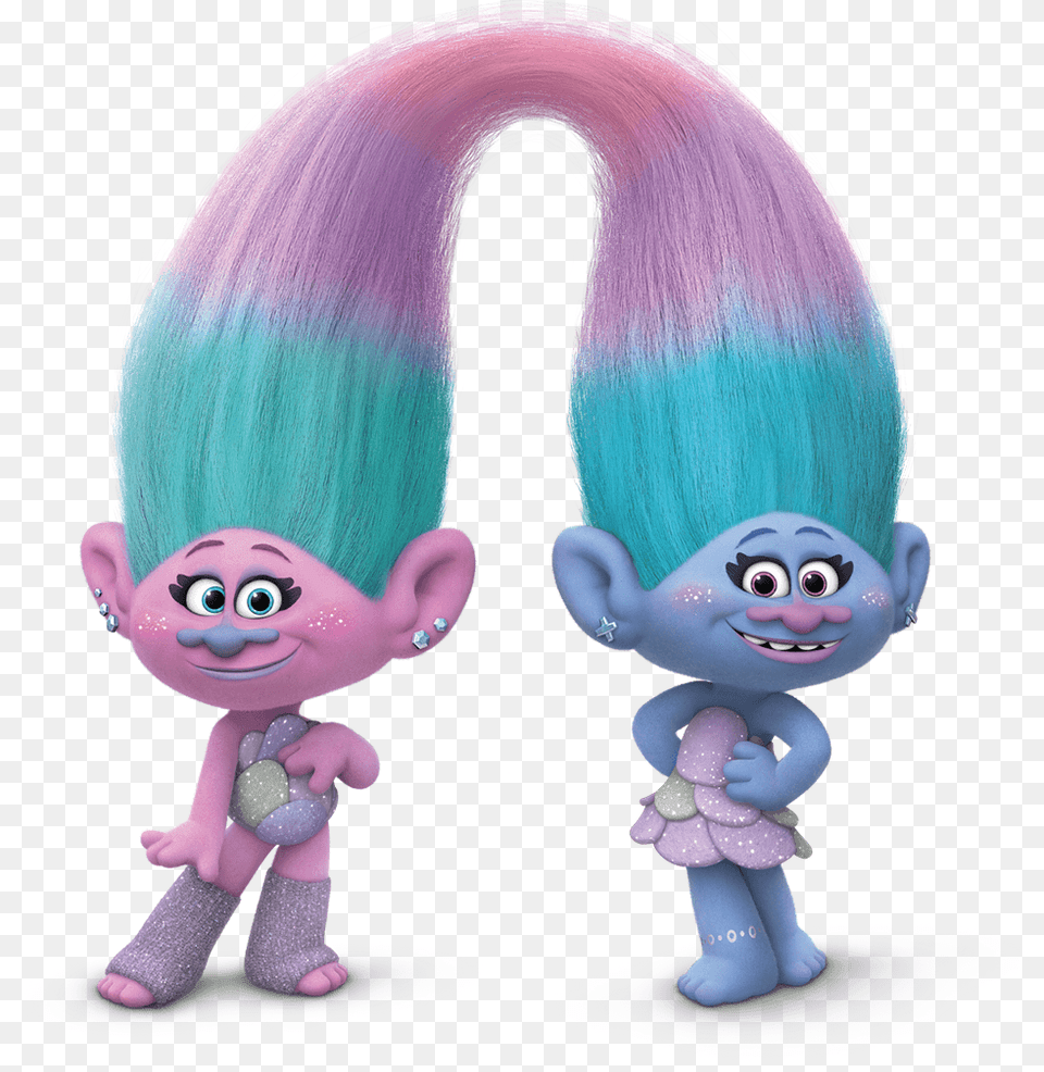Twin Troll Satin And Chenille Trolls, Figurine, Plush, Toy, Face Free Png Download