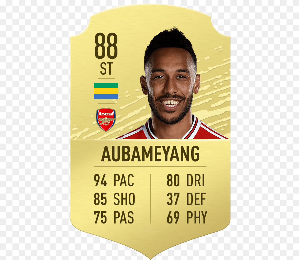 Twitter Reacts To Fifa20 Ratings Aubameyang Fifa 20 Card, Text, Adult, Male, Man Png Image