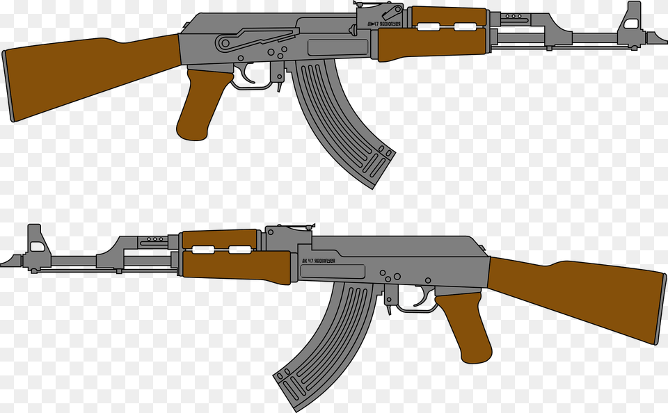 Two Ak 47 Rifle Clipart, Firearm, Gun, Weapon, Machine Gun Free Png Download