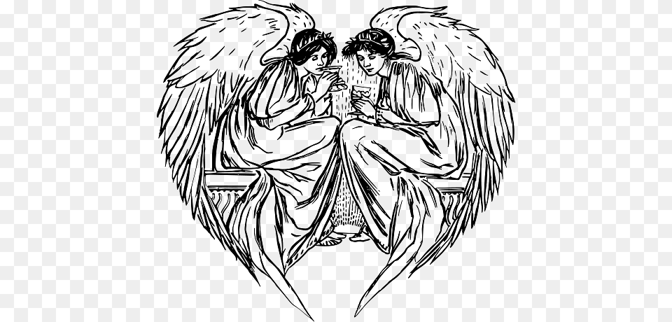Two Angels Heart Shaped Wings, Angel, Person, Face, Head Png Image