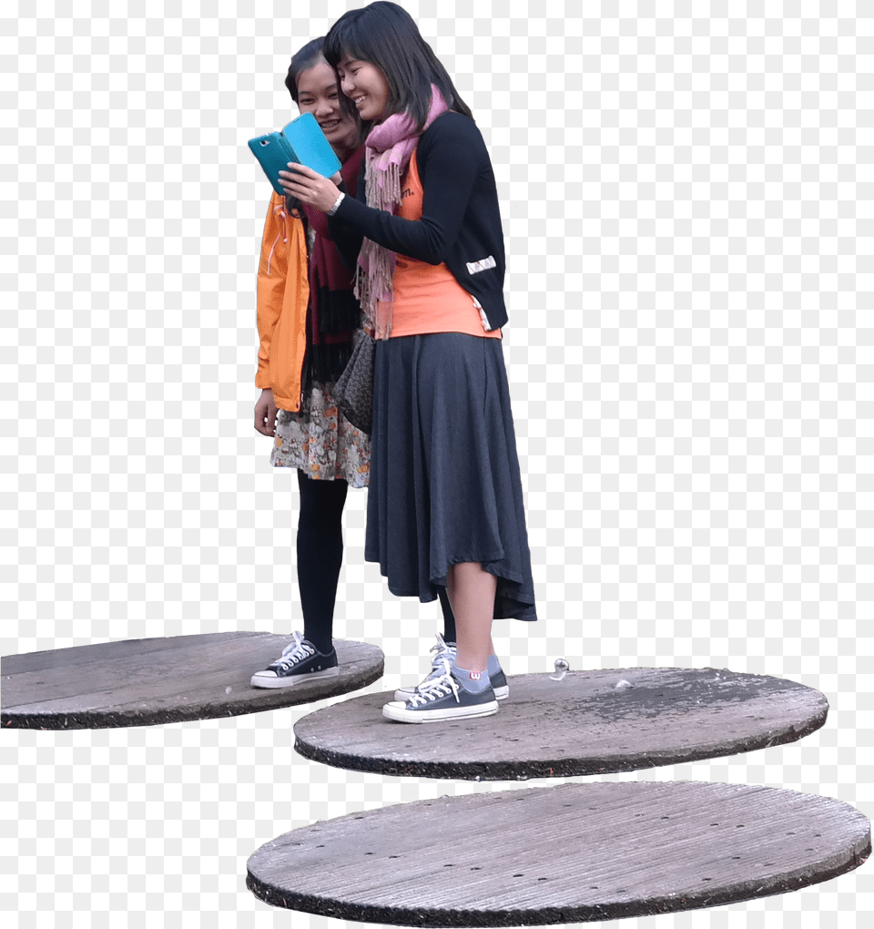 Two Asian Girls Cutout People Cutout Cut Out People, Skirt, Clothing, Shoe, Footwear Png Image