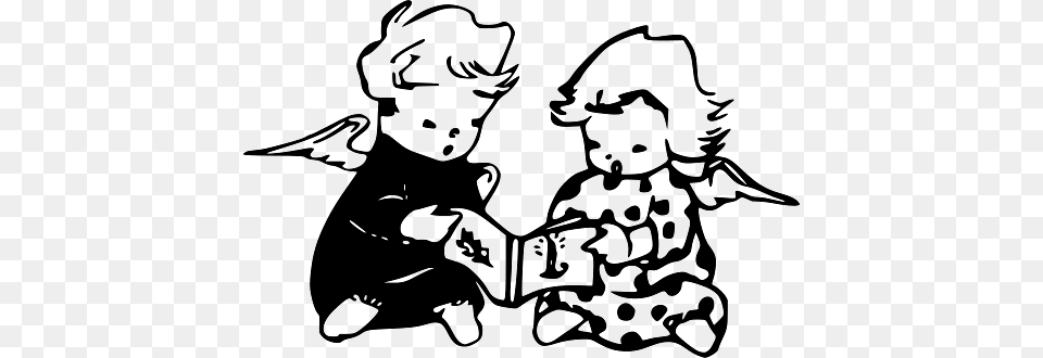 Two Baby Angels Reading Together, Person, Face, Head Free Png