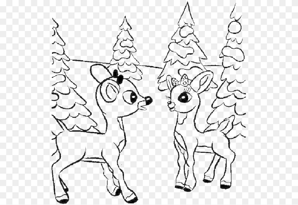 Two Baby Cute Deer Coloring Pages Rudolph The Red Nosed Reindeer Coloring, Accessories, Jewelry, Earring, Christmas Decorations Png