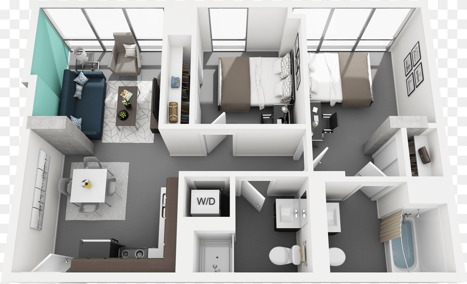 Two Bedroom Two Bathroom Uchicago Campus North Apartment, Architecture, Building, Indoors, Diagram Png Image