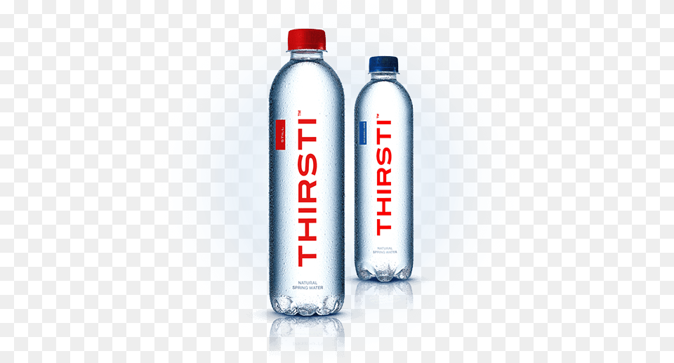 Two Bottles Of Thirsti Natural Spring Water Thirst, Bottle, Water Bottle, Beverage, Mineral Water Free Png Download